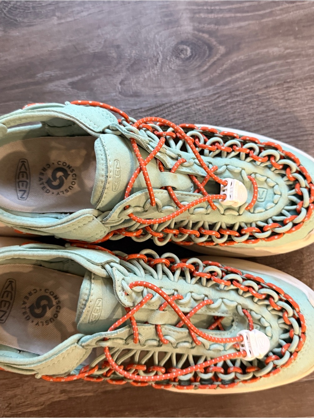 Keen Mint Green Woven Rope Sneakers with Orange Laces